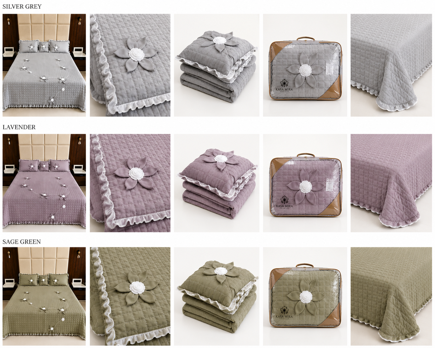3D Floral Quilted Bedspread Set