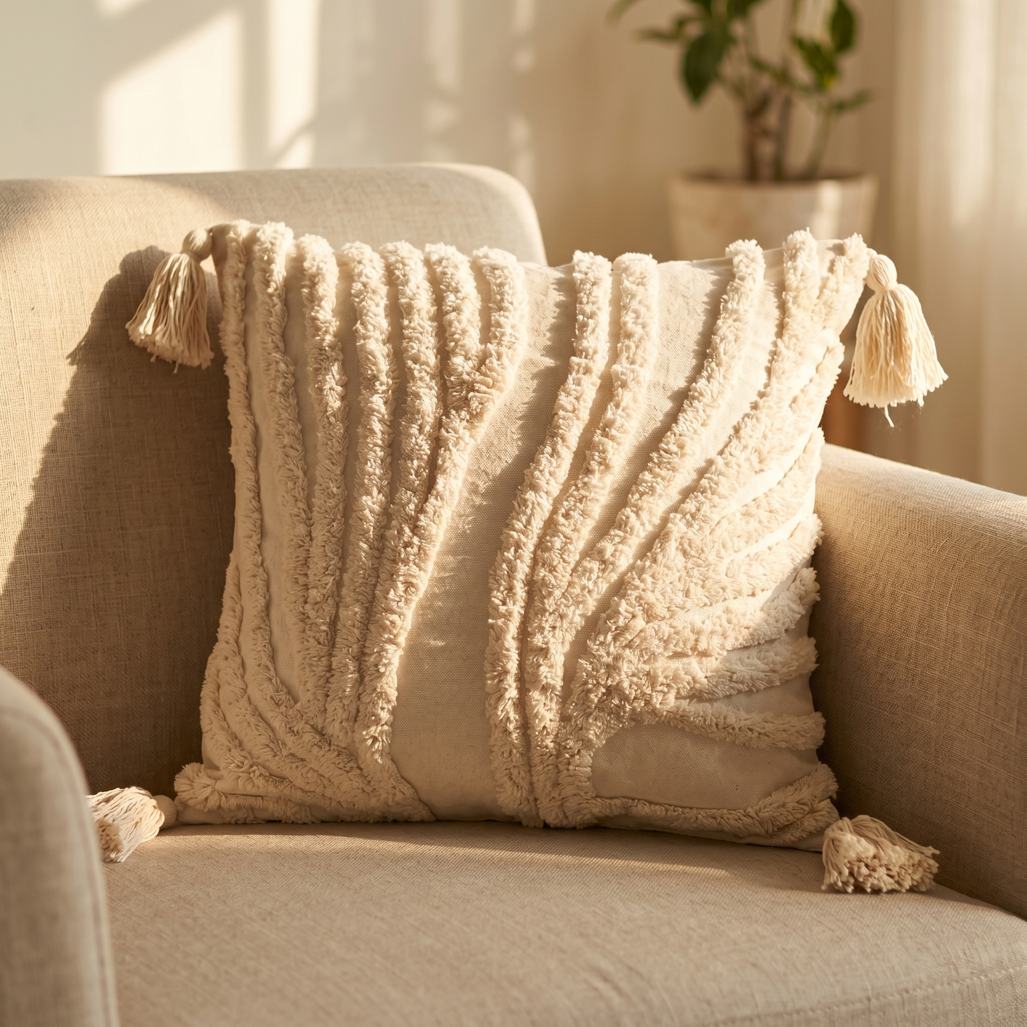 Ivory Waves Tufted Cushion Cover
