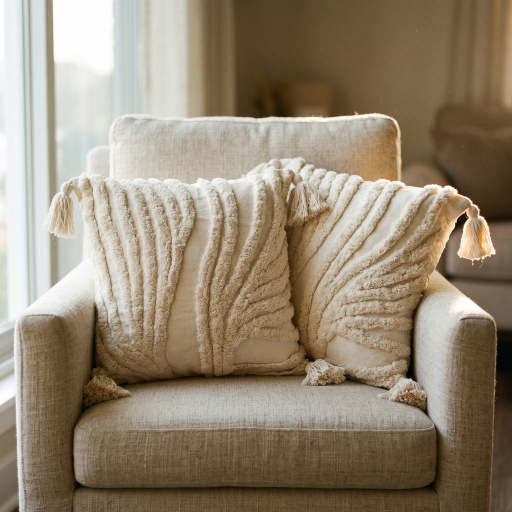 Ivory Waves Tufted Cushion Cover