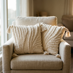Ivory Waves Tufted Cushion Cover