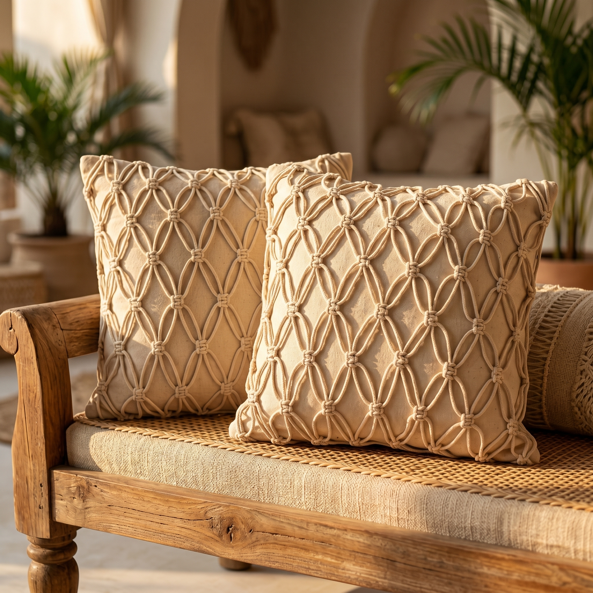 Ivory Macarame Cushion Cover