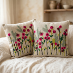 Cream Wildflower Embroidered Cushion Cover