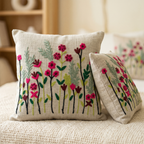 Cream Wildflower Embroidered Cushion Cover