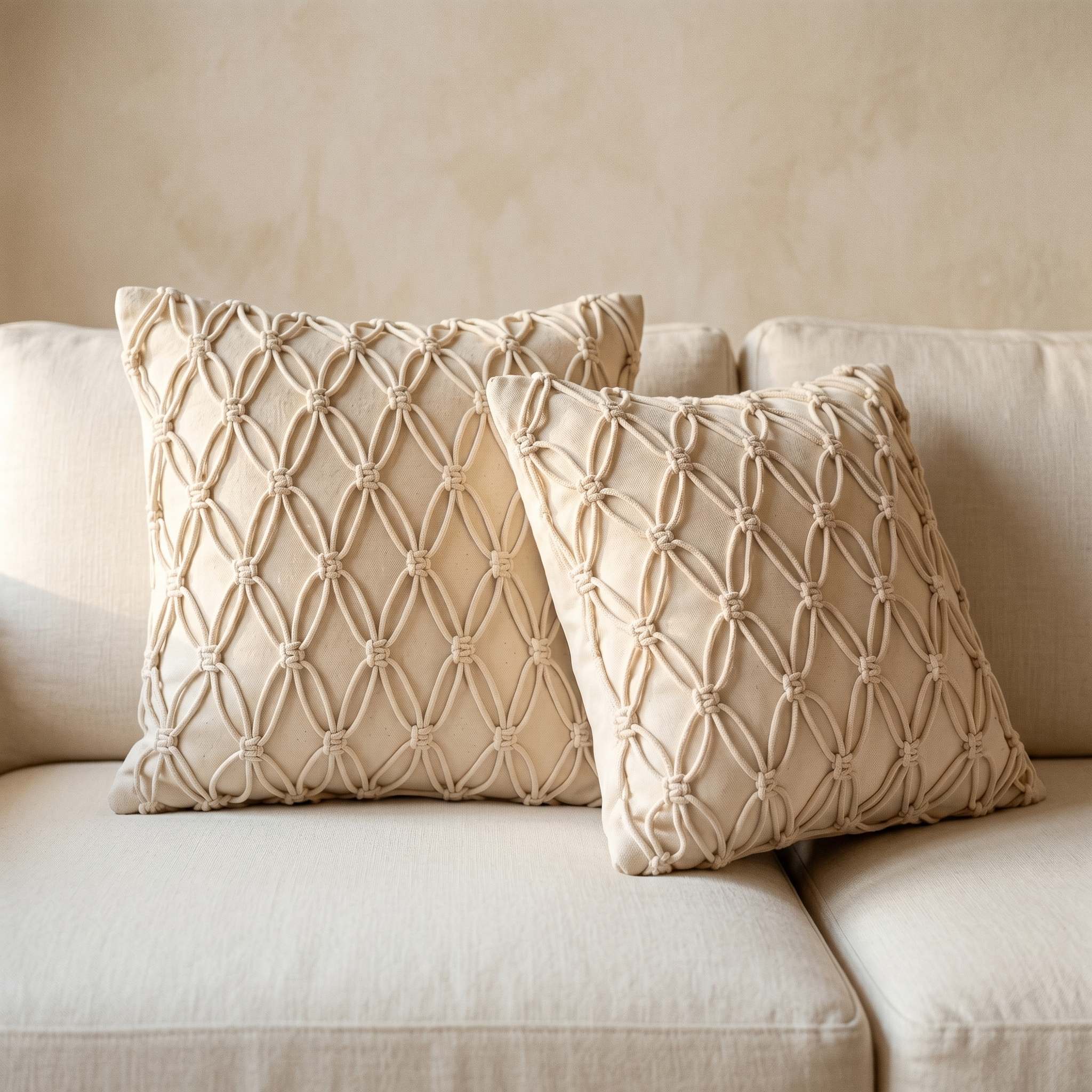 Ivory Macarame Cushion Cover