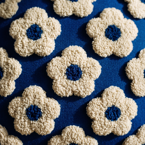 Blue Daisy Tufted Cushion Cover