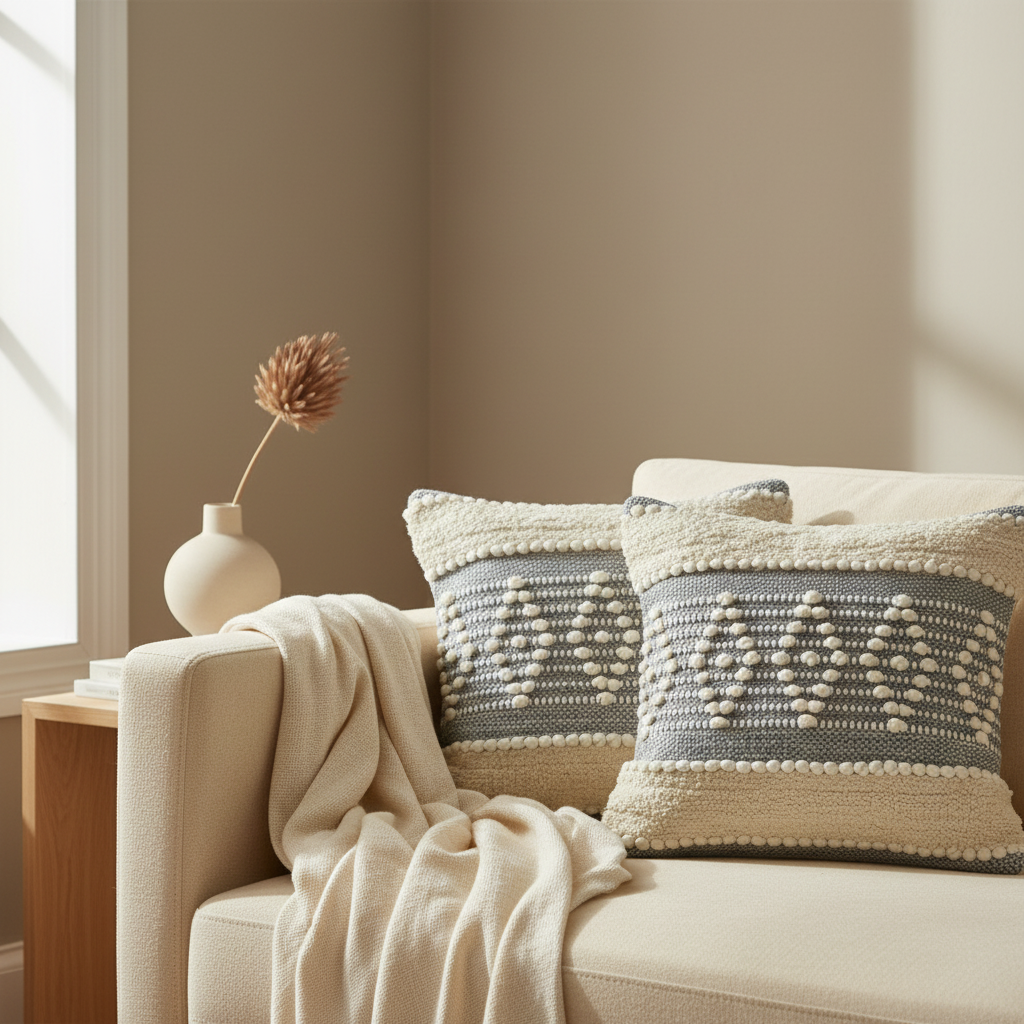 Grey Diamond Bobble Cushion Cover
