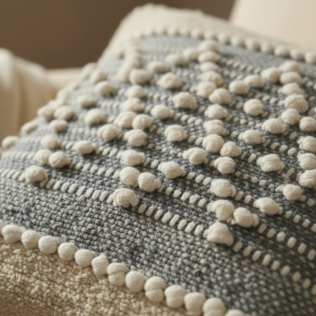 Grey Diamond Bobble Cushion Cover