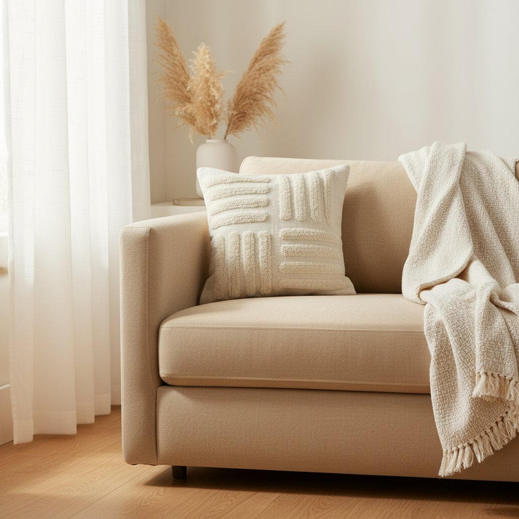 Cream Tufted Geometric Cushion Cover