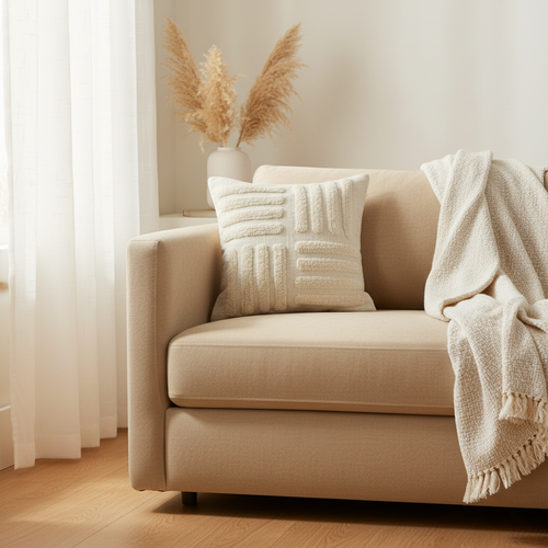 Cream Tufted Geometric Cushion Cover