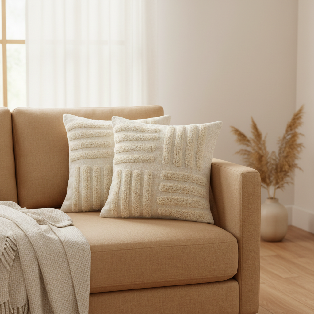 Cream Tufted Geometric Cushion Cover