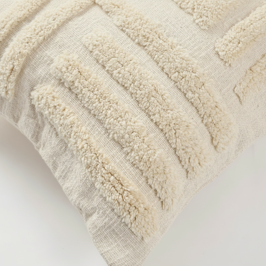 Cream Tufted Geometric Cushion Cover