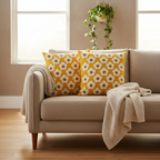 Mustard Daisy Tufted Cushion Cover